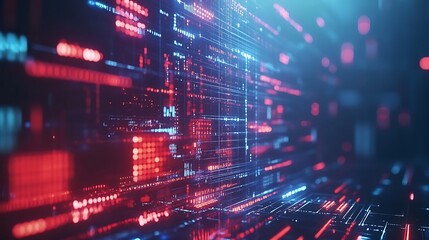 Fototapeta premium Cutting-Edge Digital Infrastructure Powered by Blue and Red Light Signals picture