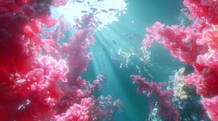 Delightful Underwater Scene of Colorful Coral Reef Ecosystem with Diverse Marine Life Interactions