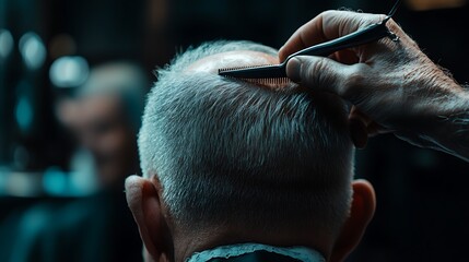 Barber using clippers to trim a man's hair.