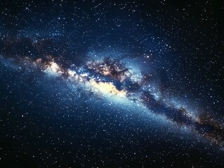 Starfield: A night sky view with glowing stars A panoramic shot of the night sky with thousands of...