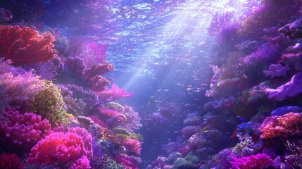 Fototapeta premium Subaquatic Symphony: Captivating Deep Sea Landscape teeming with Colorful Corals and Playful Fish
