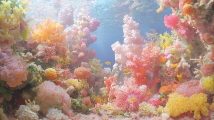 Enchanting Deep Sea World: Colorful Reef Teeming with Marine Life Interactions
