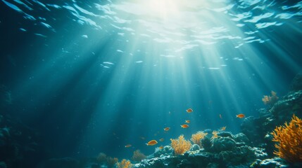 Fototapeta premium Spectacular Underwater World: Vibrant Coral Reef with Exotic Fish in Sunlit Depths