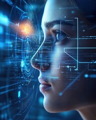 Advanced biometric security system scanning faces in a futuristic setting