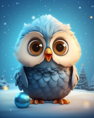 Obraz premium Illustration of a cartoon owl adorned with christmas decorations on a white background