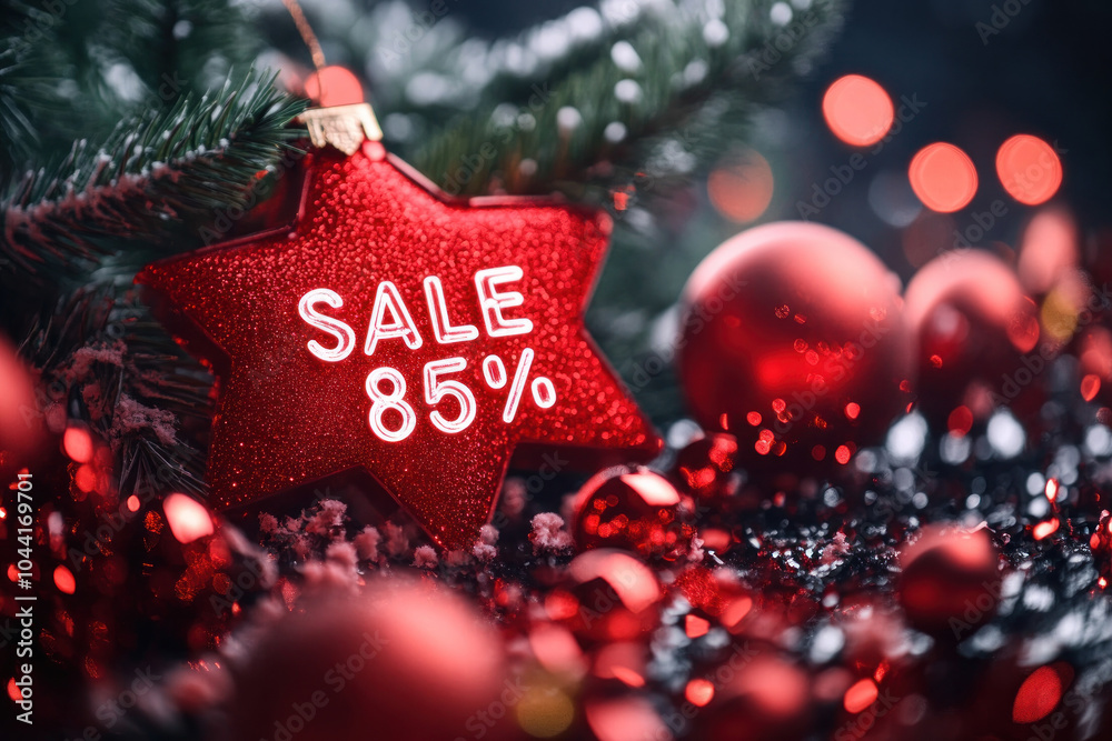 Poster Christmas background with sign 85% sale.  