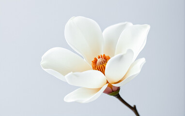 Obraz premium White magnolia flower bud close-up on a plain background. Beautiful photo for interior decoration.