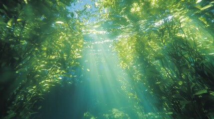 Serene Underwater Scene of Colorful Sea Grass Field Teeming with Playful Fish, Ultra-Detailed Exploration of Deep Sea Life