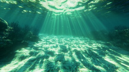 Tranquil Underwater Lagoon: Serene Deep Sea Landscape with Colorful Tropical Fish and Gentle Waves, Ultra-Detailed Ocean Photography