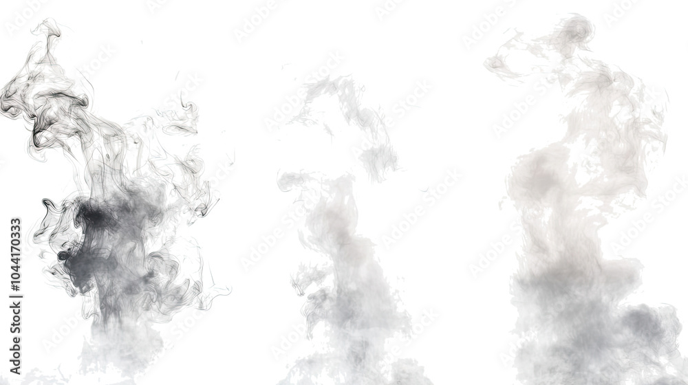 Poster set of white smoke objects isolated on a transparent background generative ai