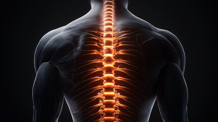 Anatomical Back View Highlighting Lumbar Spine PainMedical Illustration of Spinal Inflammation. Generative AI.