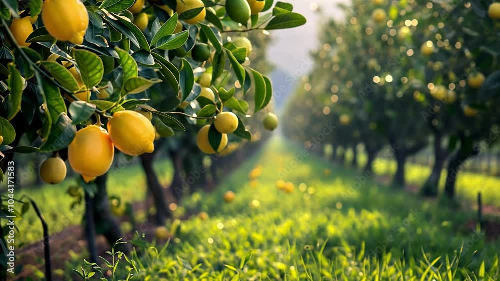 Aufkleber this ripe lemons hang from branches in a beautiful orchard filled with greenery and sunlight.