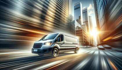 Fototapeta premium Urban White Van in Motion