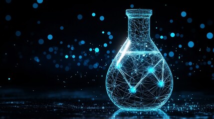 This bright-colored flask symbolizes scientific discovery and innovation with neon elements swirling around it.
