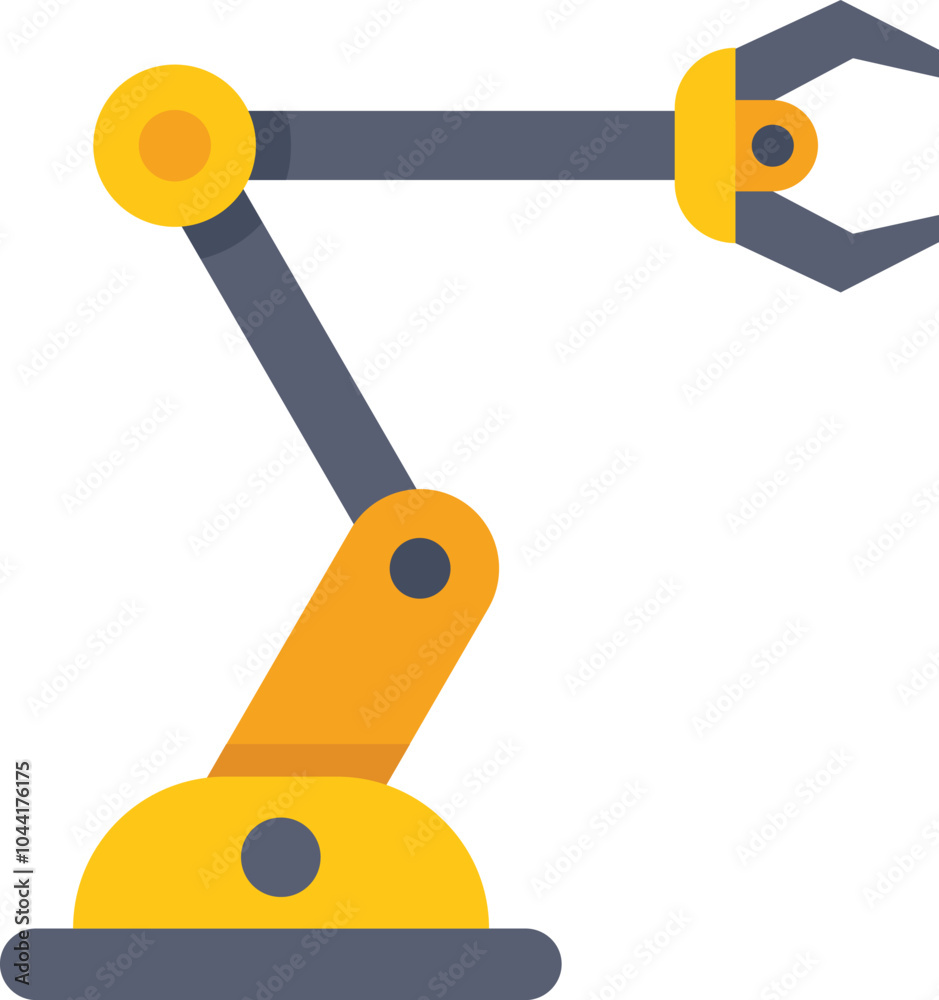 Poster yellow robotic arm with open claw picking up an object