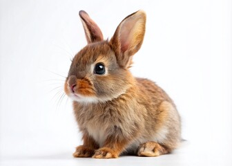 Obraz premium Cute Baby Rabbit Sitting Side View on White Background - Adorable Animal Photography