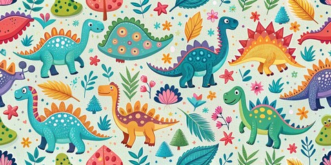 Obraz premium Cute Dinosaur Pattern for Kids Fabric and Nursery Wallpaper Design