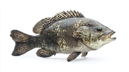 detailed representation showcases a Tripletail fish highlighting its unique shape and coloration prominently displayed for educational or artistic purposes.