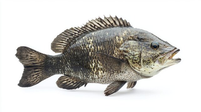 detailed representation showcases a Tripletail fish highlighting its unique shape and coloration prominently displayed for educational or artistic purposes.