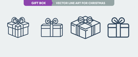 Christmas and New Year Gift Box Icon Set - Minimal Thin Line Outline Icons for Web
