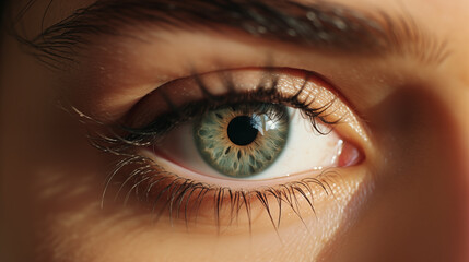 Fototapeta premium Girl's eye. Eye close-up. Beautiful female eyes. Eye makeup. Woman portrait. Amazing looking. Vision