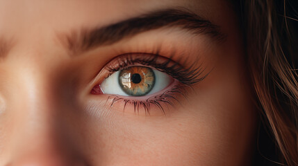 Fototapeta premium Girl's eye. Eye close-up. Beautiful female eyes. Eye makeup. Woman portrait. Amazing looking. Vision