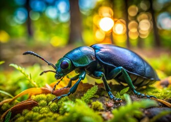 Naklejka premium Dead European Oil Beetle Meloe Proscarabaeus in Summer Forest - Nature Macro Photography
