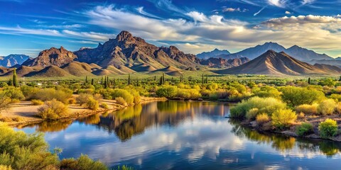 Naklejka premium Scenic view of Salt River Reservation and McDowell Mountain Range from a low angle