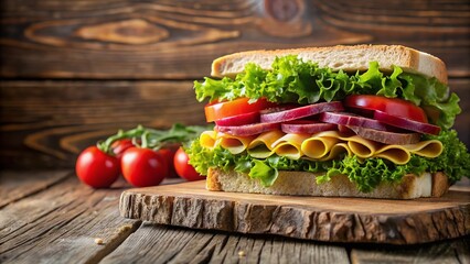 Delicious Fresh Sandwich with Salami, Cheese, Tomatoes, and Lettuce for Tasty Meal Inspiration