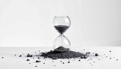 Hourglass with black sand on white background