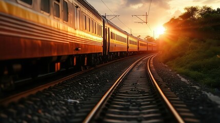 Fototapeta premium Scenic train journey, vibrant colors, scenic routes, dynamic action, inviting