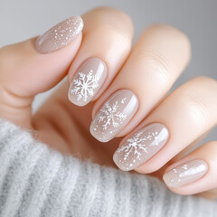 elegant winter nail art with snowflake designs and glitter gradients