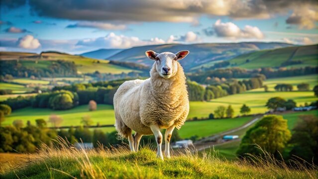 Scenic view of sheep grazing in rural field in Great Urswick Cumbria England UK