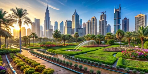 Fototapeta premium Drip Irrigation Landscape in Dubai: Urban Oasis for Sustainable Agriculture