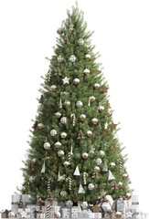 Large Christmas tree with various decorations