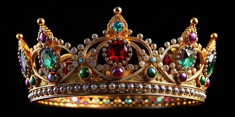 Fototapeta premium Elegant Crown on Black Background for Royalty and Prestige Imagery