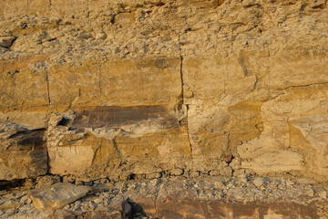 The limestone soil layer has abstract shapes, patterns and textures. The surface of the land is limestone. For graphic design or scientific research.Natural pattern and texture background. Copy space.