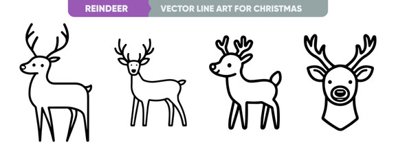 Obraz premium Minimal Thin Line Web Icon Set - Reindeer and Elk Outline Icons for Christmas and New Year 
