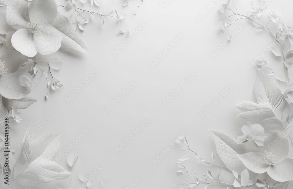 Aufkleber A white background with delicate floral elements creates an elegant and sophisticated backdrop for text or product display. White space against the soft texture of paper flowers.