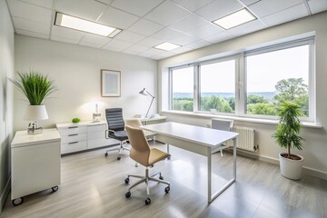 Empty White Hospital Clinic Office Consulting Room with Modern Design and Copy Space for Medical Use