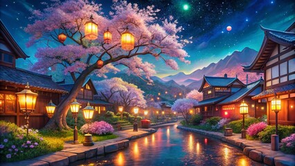 Obraz premium Enchanting Nighttime Anime Backgrounds for Magical Scenes and Dreamy Landscapes