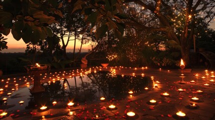 Obraz premium The flickering flames of the candles add a touch of drama to the night sky creating a mesmerizing sight. 2d flat cartoon.
