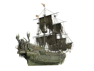 3d render decaying ghost ship