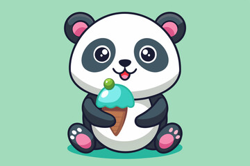  Cute panda eating ice cream vector art illustration
