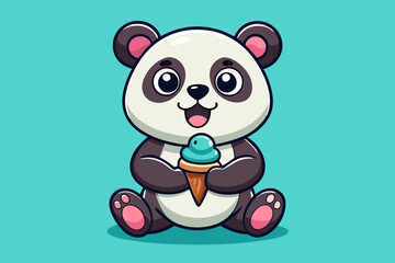  Cute panda eating ice cream vector art illustration