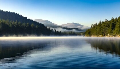 Fototapeta premium Serene Lake with Mountain Reflection at Sunrise