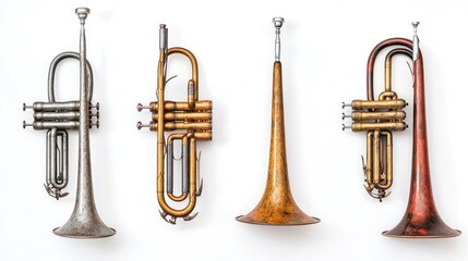Fototapeta premium Different Types of Brass Instruments Displayed on a White Background Generative AI
