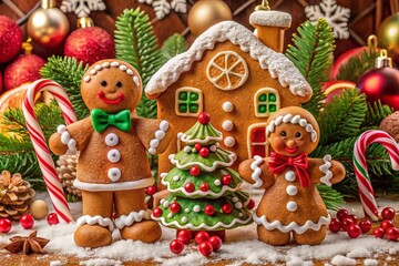 Family of Gingerbread Cookies on a Holiday Christmas Background with Kids' Joyful Spirit