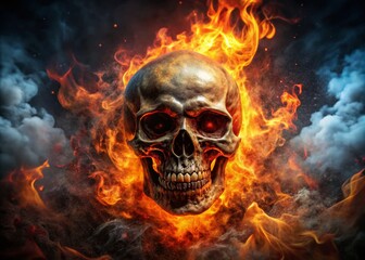 Fiery Skull in High Dynamic Range: A Stunning Display of Light and Shadow for Artistic and Horror Themes