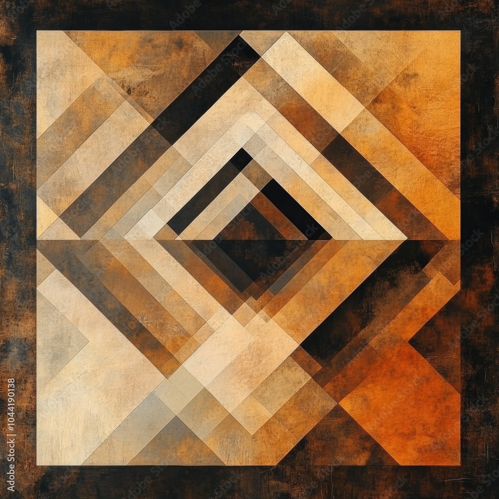 Aufkleber The artwork features layered squares and rhombuses in different brown tones, creating intriguing geometric depth. Generative AI